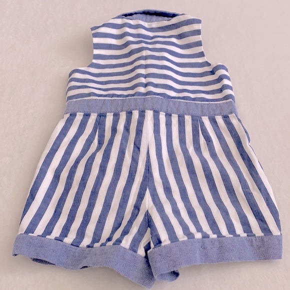 Janie and Jack | Striped Oxford Cotton Nautical Romper Cornflower Blue (6-12M) - Picture 13 of 14